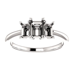 14K or 18K Gold or White Gold, Silver or Platinum with 2 - 6 x 4 mm sides +1 - 7 x 5 mm Center Emerald Engagement Ring Mounting