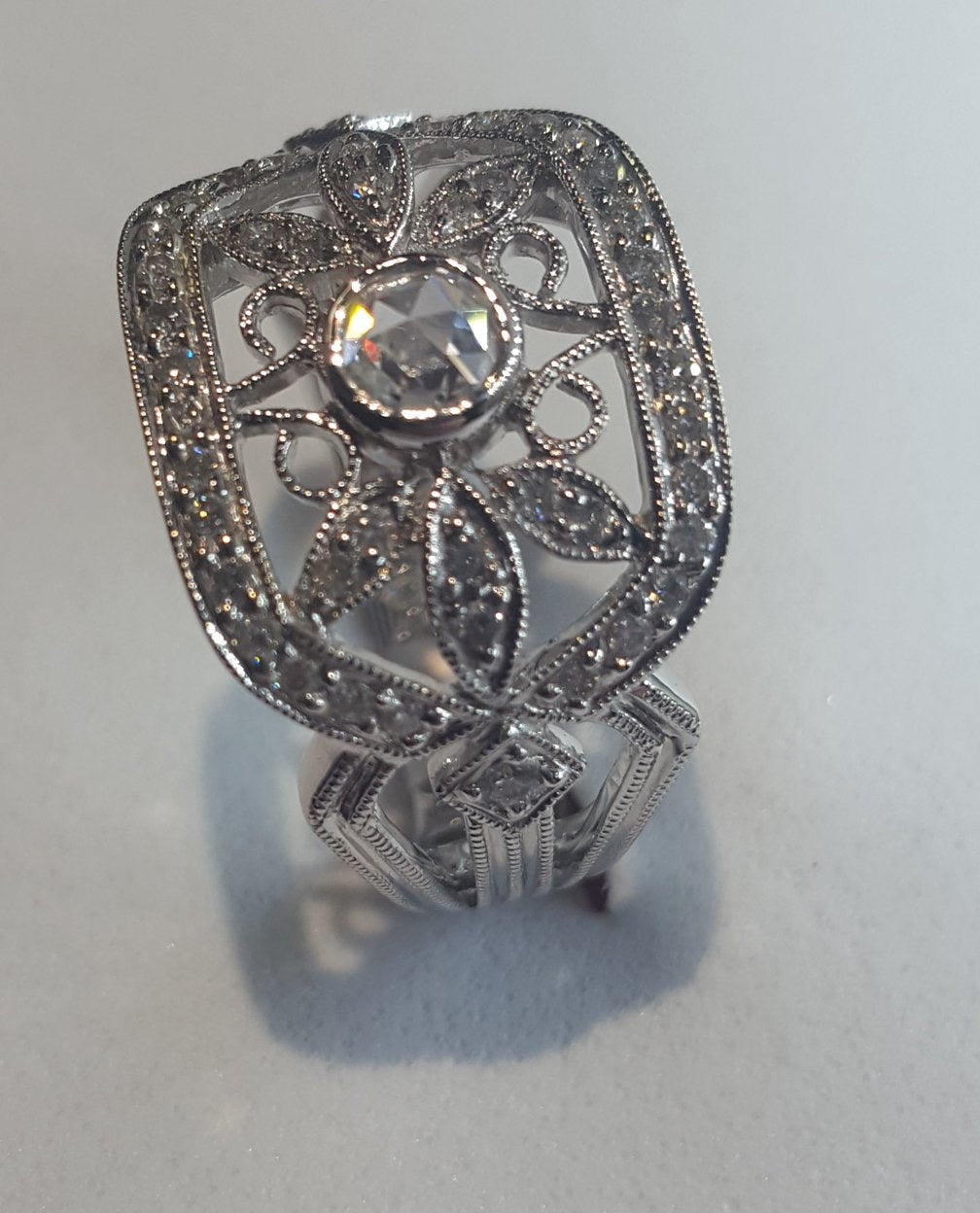 Women's Ring, White Gold Edwardian Era with Rose Cut Diamonds #20