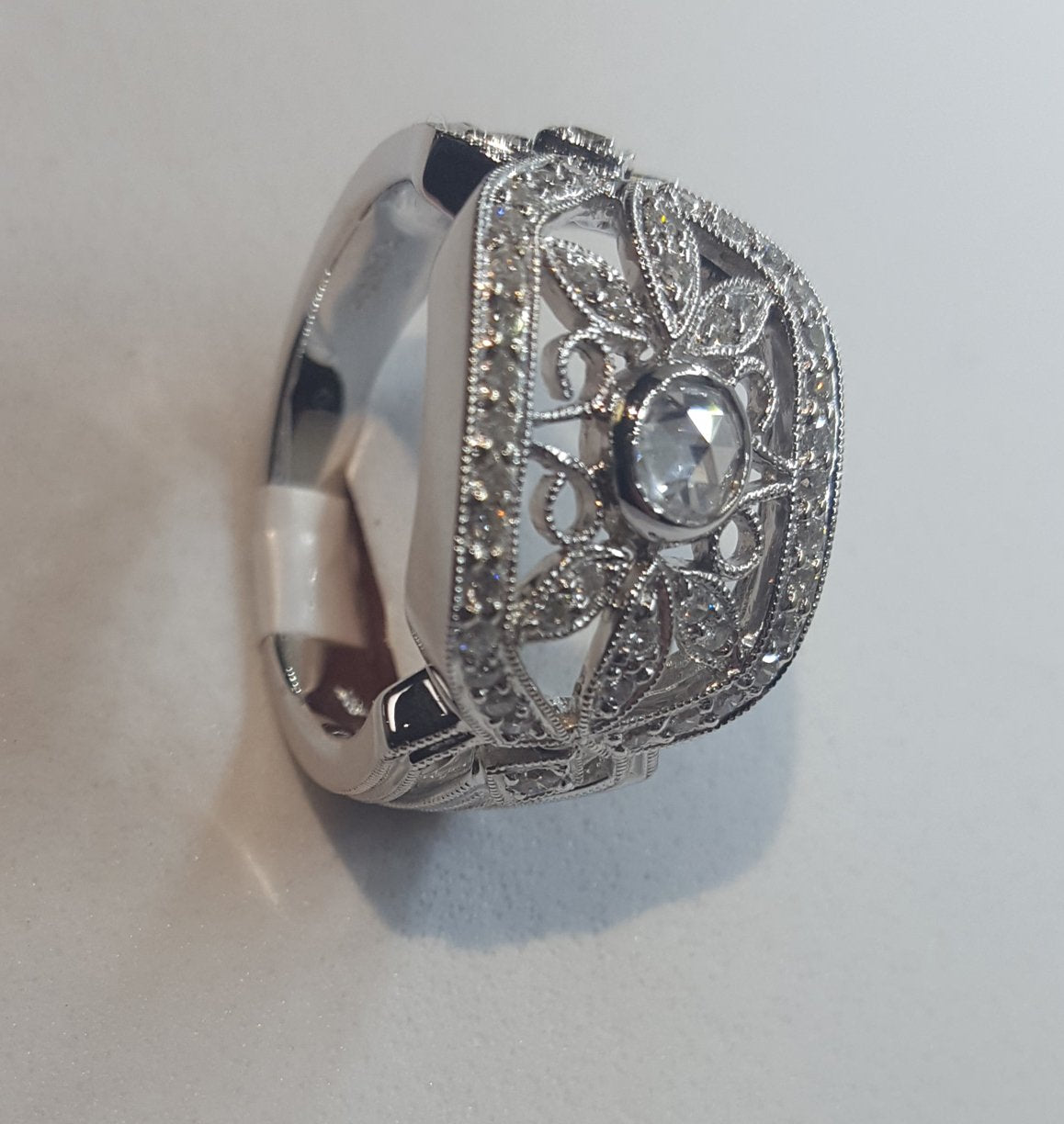 Women's Ring, White Gold Edwardian Era with Rose Cut Diamonds #20