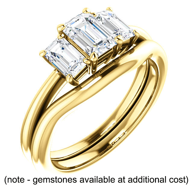 14K or 18K Gold or White Gold, Silver or Platinum with 2 - 6 x 4 mm sides +1 - 7 x 5 mm Center Emerald Engagement Ring Mounting