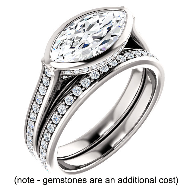 14K White 12x6 mm Marquise Engagement Ring Mounting