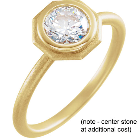 14K Yellow 6.5 mm Round Bezel-Set Solitaire Engagement Ring Mounting with Bead Blast Finish