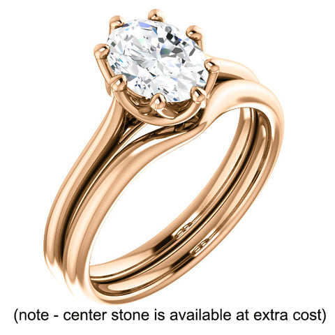 14K Rose 8x6 mm Oval Solitaire Engagement Ring Mounting